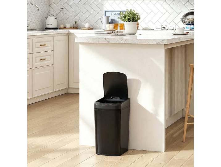 HOMCOM Poubelle Automatique 12L Acier Inox Noir Cuisine