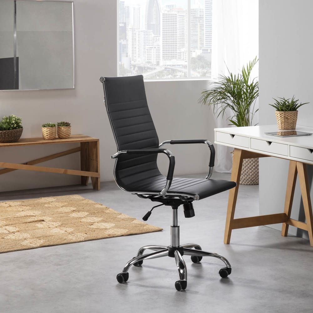 HOMN Fauteuil de bureau inclinable noir, cuir synthétique Noir 71x107x55cm