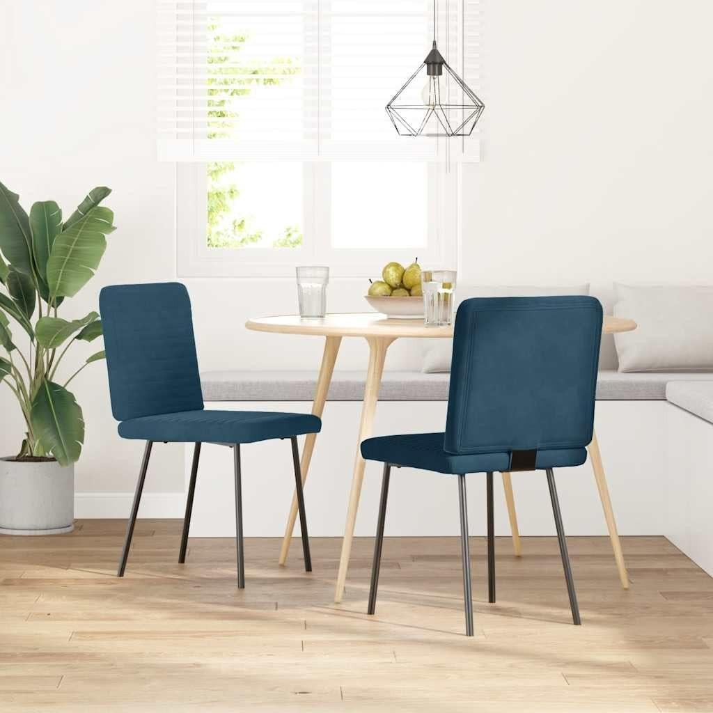 Set van 2 blauwe fluwelen eetkamerstoelen