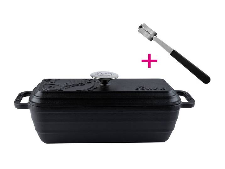 Sallys Brotbackform Hochwertiger Gusseisen-Bräter & Brotbackform Baba – 2,8 l rechteckig, (ideal zum Brotbacken & Braten, flach & gleichmäßig hitzebeständig Grill/Backofen), 38,6×13,6 ×14,5 cm / 2,8 l, Vollgusseisen mit Emaille