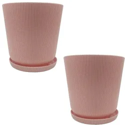 Relaxdays Blumentopf mit Untersetzer 2er Set Rosa
