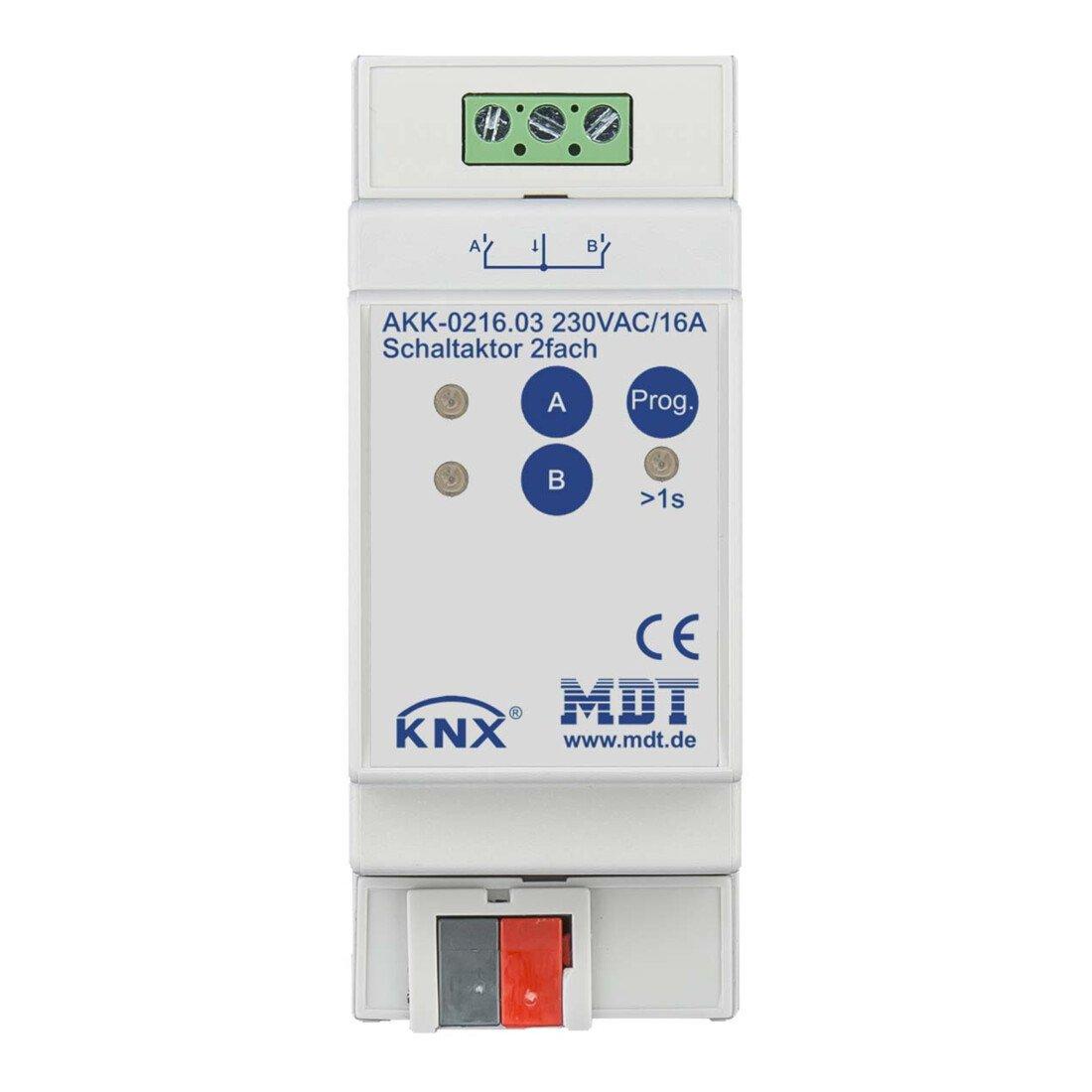 MDT technologies Schaltaktor 2-fach 2TE REG, 16A, 230VAC AKK-0216.03)