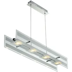 Pendelleuchte Glas Hängelampe Deckenlampe Chrom LED Wohnzimmerleuchte mit Höhenverstellung, silber, 4x LED 4x 5 Watt 4x 350 lm , LxBxH 87x16x120 cm