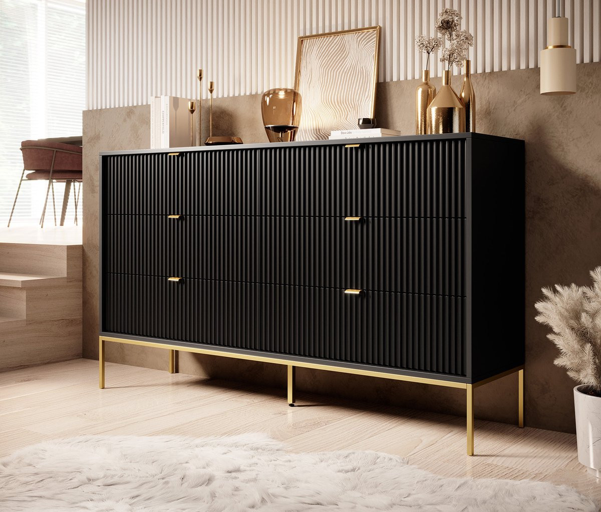 Meubella Ladekast Navil 2 Zwart 154 cm