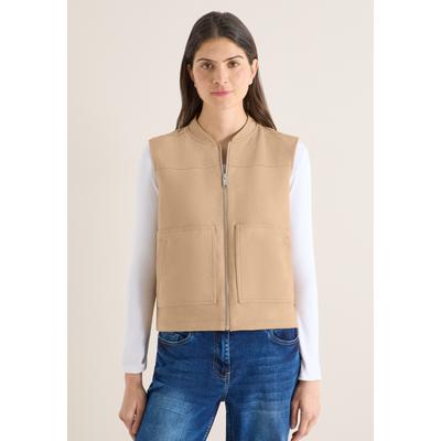 Fellimitatweste CECIL, Damen, Gr. XXL (46), beige (golden camel), Stoff, 94% Polyester, 6% Elasthan, unifarben, comfort fit normal, Rundhals, Westen, in Velours-Optik