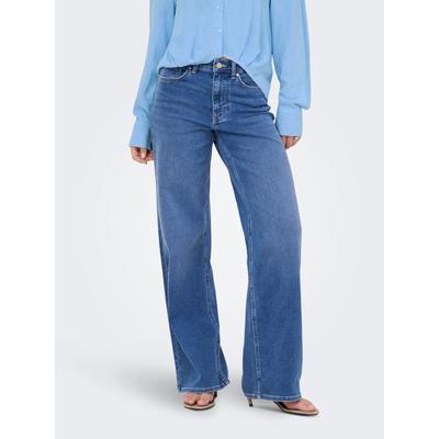 High-waist-Jeans ONLY "ONLMADISON JOGG HW WIDE DNM", Damen, Gr. 29, Länge 30, blau (light blau denim), Denim/Jeans, Obermaterial: 100% Baumwolle, unifarben, weit lang, Jeans High-Waist-Jeans, high waist, wide fit