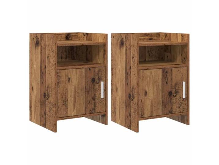 KUTYWEXFM Nachttisch 2er Set Altholz 40x36x60 cm Beistelltisch Kompakte Nachtschränke im Schlafzimmer bieten praktischen Stauraum mit Tür und Regalfach für eine ordentliche Atmosphäre.