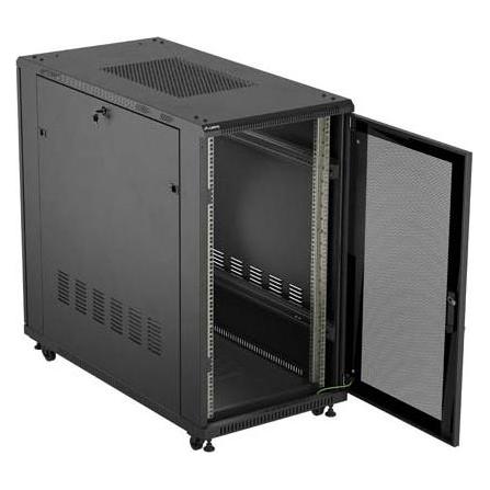 Lanberg 19" 22U 600x1200 Stehender Rack-Schrank mit perforierter Tür, Schwarz (22 HE, 19 Zoll Rack) (FF01-6222-23B)