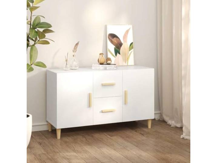 RJPLMFV Anrichte, weiß, 100 x 36 x 60 cm, Holz, Technik 2 Türen, 2 Schubladen, geräumige Aufbewahrung, elegantes Design, leicht zu reinigen
