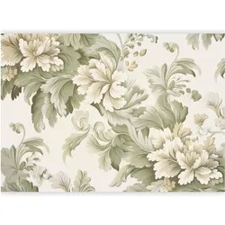 Artgeist, Tapete, Fototapete - Retro Vintage Flowers in Delicate Cream and Green Colors (400 x 280 cm)
