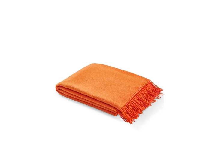 Fynch-Hatton Plaid Kibo, Orange, Uni, 130x170 cm, Fransen, Double face, Heimtextilien, Wohntextilien, Decken, Plaids