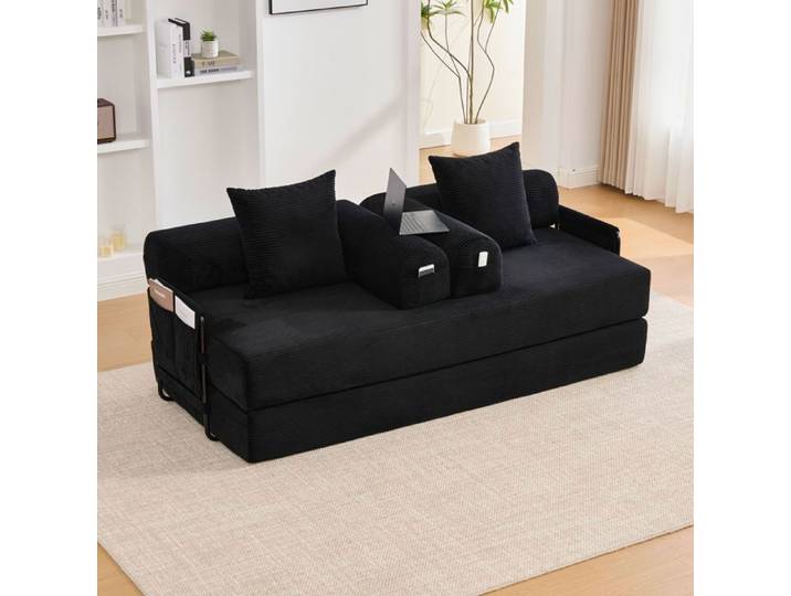 Bladez - Canapé convertible 3 places Canapé compressé canapé-lit avec poches latérales et 3 coussins - Noir