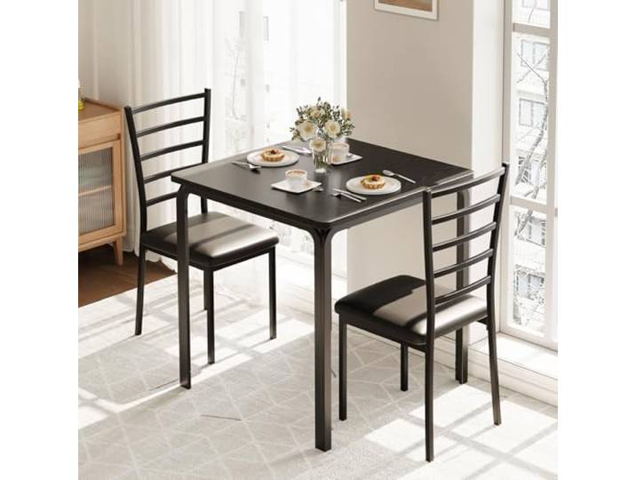 GarveeMore 3-Teiliges Küchentisch Set,Kleiner Quadratischer Esstisch Mit 2 Gepolsterten Stühlen, Platzsparendes Esszimmer-Set Für Kleine Räume Oder Apartments