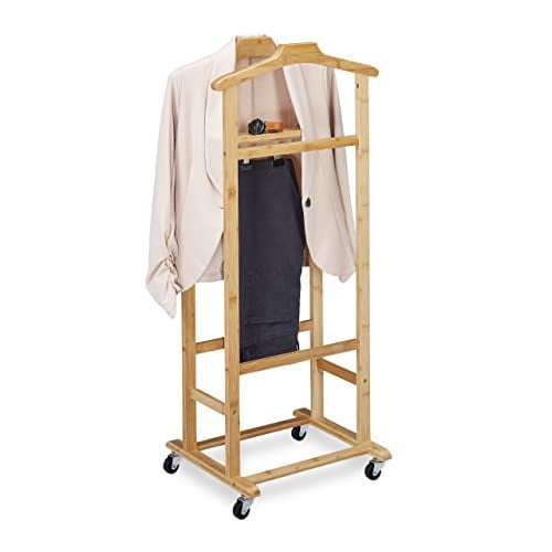 Relaxdays Dressboy van bamboe met wieltjes, beige, H x B x D: 107 x 47 x 37 cm