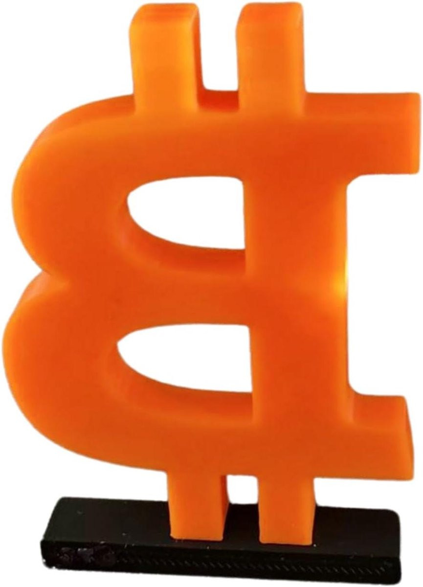 Bitcoin Bureau Standbeeld Crypto Decoratie 3D Geprint Maat M Zwart Oranje