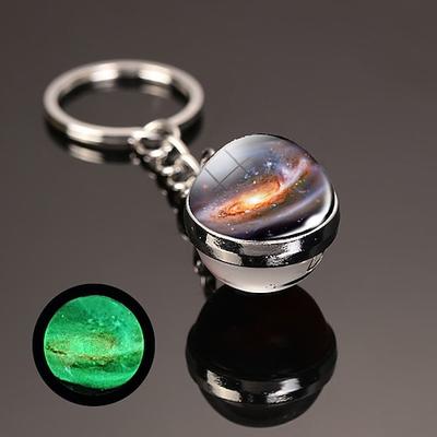 Mond-Schlüsselanhänger, Sonnensystem, Planet, Schlüsselanhänger, Galaxie, Nebel, Weltraum, Schlüsselanhänger, Erde, Sonne, Mars, Jupiter, Saturn, Bild, doppelseitiger Glaskugel-Schlüsselanhänger