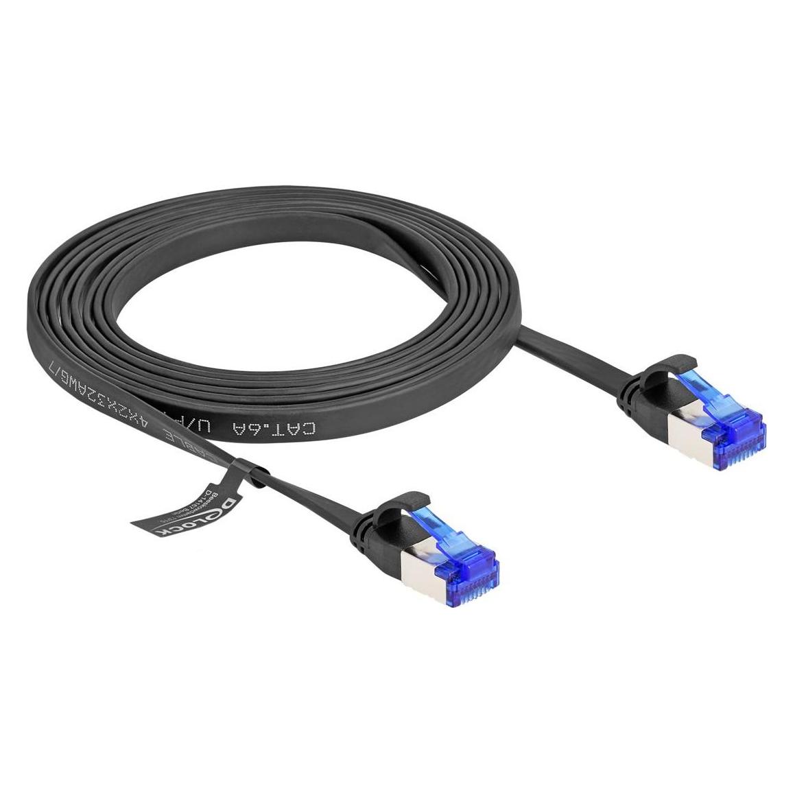 Delock RJ45 Flachband Patchkabel Stecker zu Stecker Cat.6A flexibel 2 m schwarz (U/FTP, CAT6a, 2 m) (80176)