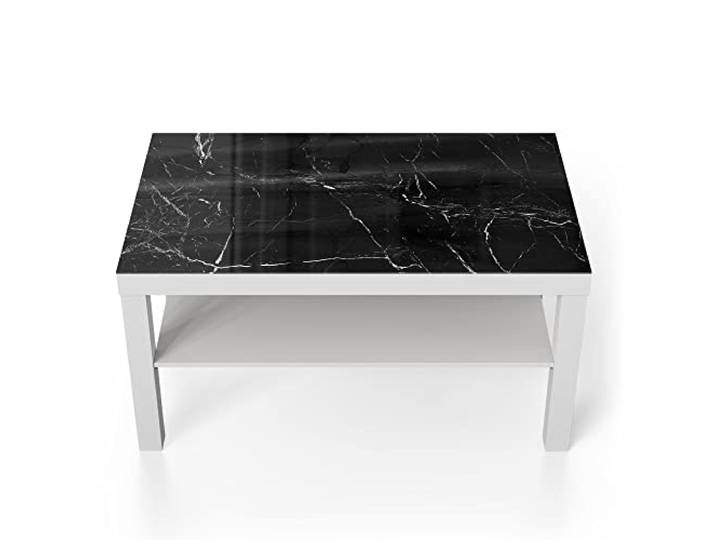 DEQORI Glastisch weiß groß 90x50 cm Motiv Marmoradern im Detail ausgefallener Beistelltisch aus Glas Hochglanz Couchtisch fürs Wohnzimmer moderner Couch Tisch mit Design