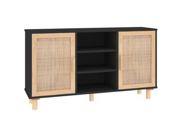 Kaorsrow Sideboard Schwarz 105x30x60 cm Anrichte Rattan Massivholz Elegantes Aufbewahrungsmoebel mit Wiener Geflecht fuer Wohnzimmer und Schlafzimmer, 5 Faecher schaffen Ordnung.