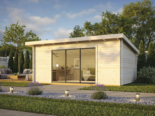 Gartenhaus Palmako Lea 19,4 m² Schiebetür Isolierglas inkl. Fußboden 578 x 451 cm natur