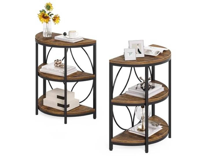 LITTLE TREE Halbrunder Beistelltisch, 3-stöckiger schmaler Beistelltisch mit Metallrahmen, Halbkreis-Tisch, Halbmond-Tisch, kleiner Kaffee-Akzenttisch, Nachttisch für Wohnzimmer, Schlafzimmer
