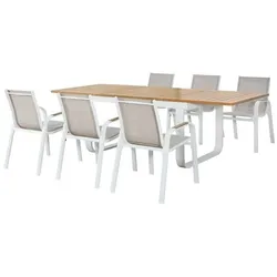 No Name, Gartentisch + Balkontisch, Garten-Essgruppe – Ausziehbarer Tisch 155/246 x 100 x 74 cm + 6 Stühle – Aluminium – 6 Personen (155 x 100 x 74 cm)