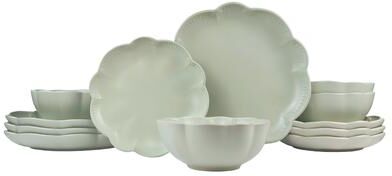 Sango Bethany 12-Piece Stoneware Dinnerware Set - Service for 4, Scalloped Plate & Bowl Set