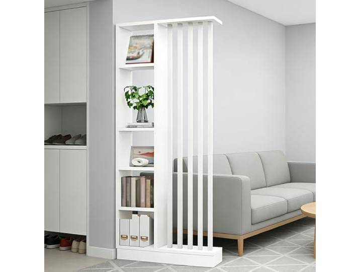 Raumteiler mit Regalen, Trennwand für den Eingangsbereich, Säule vom Boden bis zur Decke – freistehender Raumteiler mit Ablagefach, freistehende Dekoration für Schlafzimmer (A White + White, 80cm)