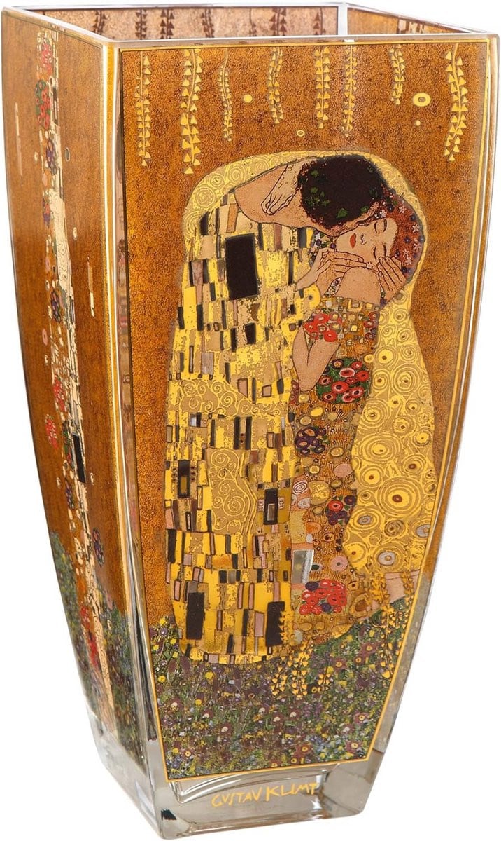 Moderne glazen vaas met gouden decoratie, Hoogte: 30 cm