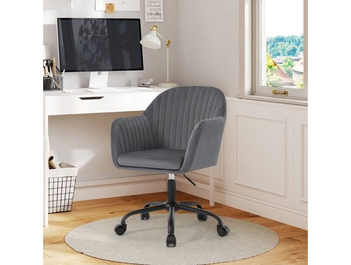 Chaise de bureau en velours gris foncé - WOLTU - Fauteuil coiffeuse pivotant - Ergonomique - Accoudoirs intégrés