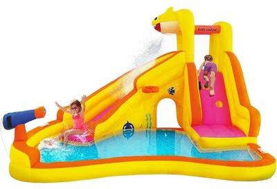 Funormous Pink Fong Imitation Baby Shark Waterslide, Outdoor Party Inflatable Water Slide, Kids Backyard Water Park for Ages 3-8