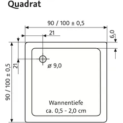 HSK quadrat Marmor-Polymer-Duschwanne „superflach“ 100 × 100 cm in Weiß