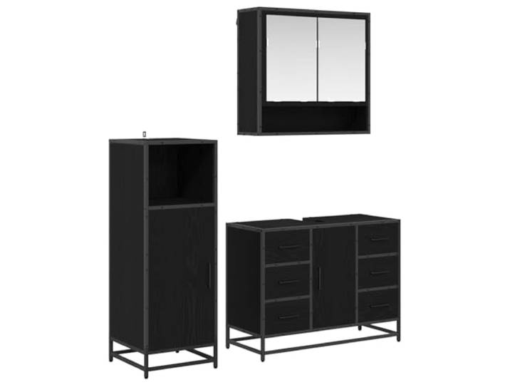 ZQQLVOO Badezimmermöbel Set 3 STK Schwarz Eichen-Optik 80 x 33 x 60 cm Spiegelschrank, Waschbeckenunterschrank, Aufbewahrungsschrank, schwebend, stabil, feuchtigkeitsbeständig, pflegeleicht
