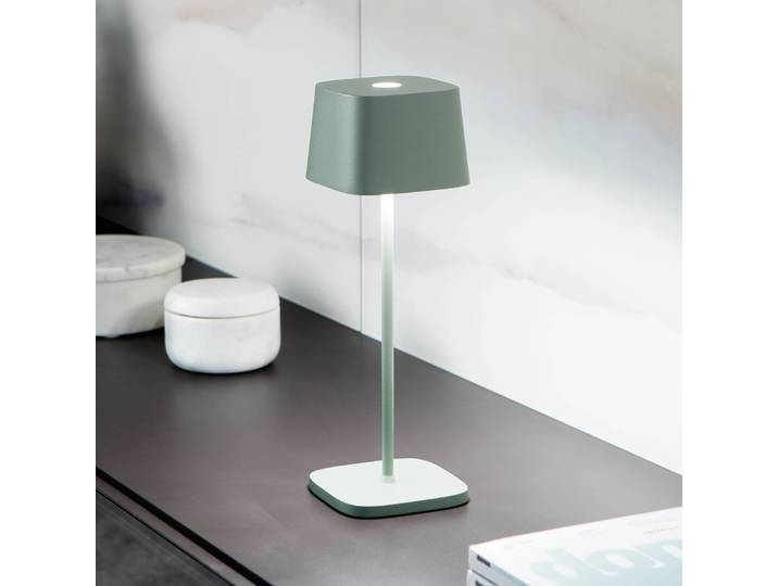 Zafferano Ofelia 3K Akku-Tischlampe IP65 salbei 3K, dimmbar, grün, für Wohn- / Esszimmer, Aluminium, Modern