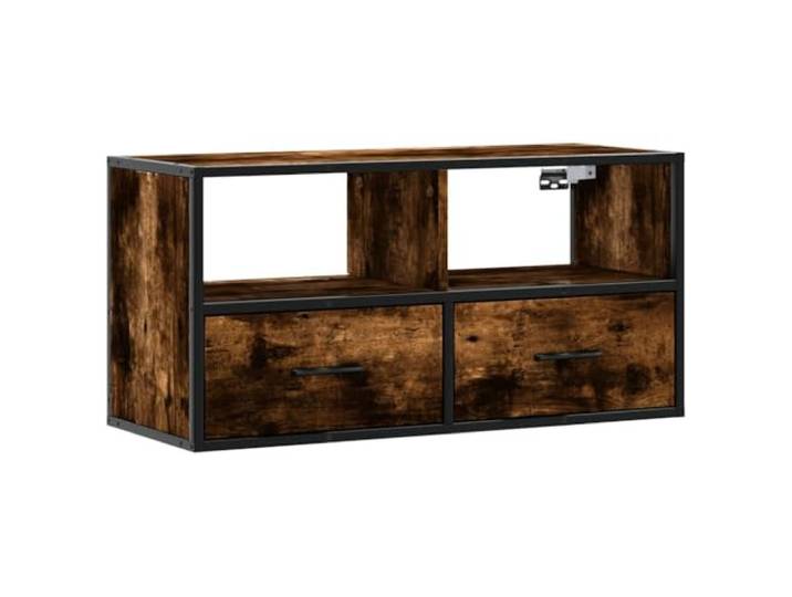KUPTYERFG TV-Schrank Wandmontage Räuchereiche 80x31x39,5 cm Metall Holz Platzsparendes Hängeboard für Wohnzimmer & Schlafzimmer mit Flexibler Schubladen-Montage und Robustem Metallrahmen