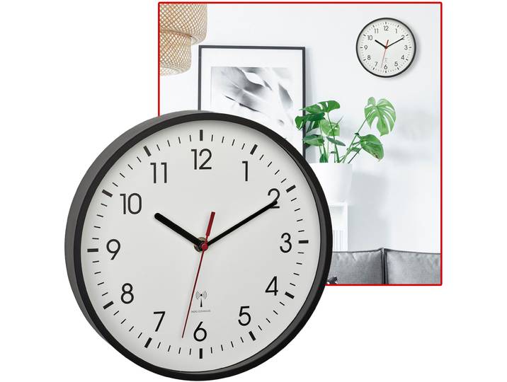 Analoge Funk-Wanduhr in klassischem Design, Ø 24,5 cm