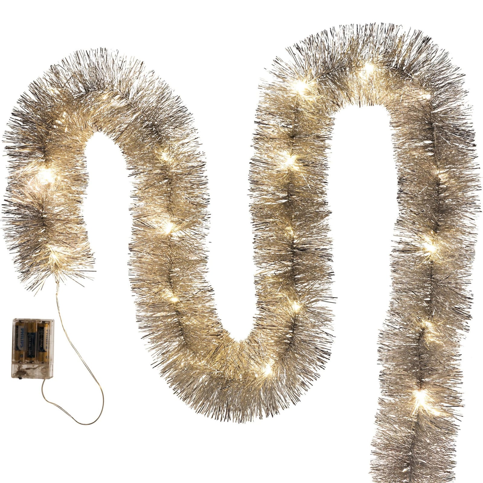 Jumi Zilveren LED-lichtslingering voor de kerstboom op batterijen, 6 meter