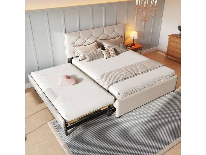 Lit - AUTREMENT - 140x200 cm - Beige - Sommier à lattes - Design contemporain