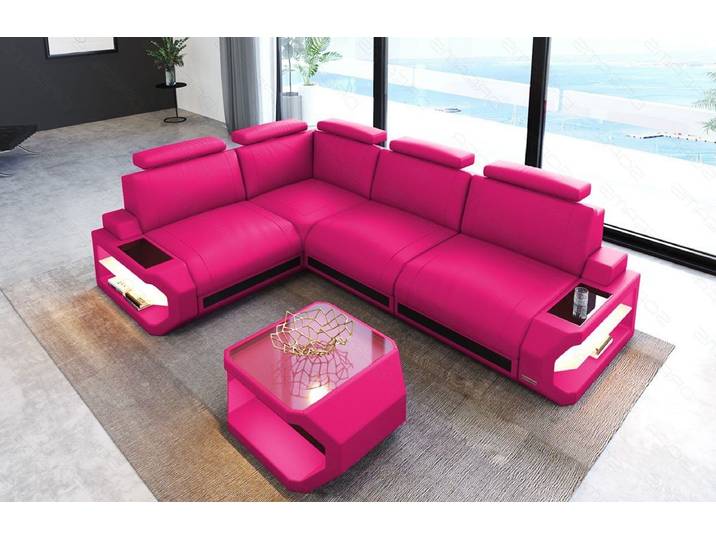 Sofa Dreams Ecksofa Leder Couch Siena L Form Ledersofa, L-Form Ledersofa mit LED-Beleuchtung