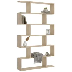 Dmora Buchhandlung Joliet, Hohes doppelseitiges Bücherregal, Trennregal mit 5 Fachböden, Modernes Büroregal, 80x24h192 cm, Eiche