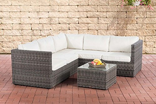 CLP Lounge Set Liberi Hoekbankset van Polyrotan in Grijs Gemêleerd met Crèmekleurige Bekleding