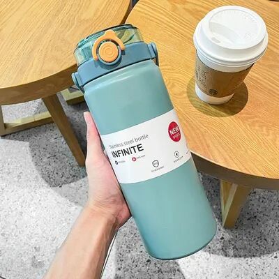 Universal Stock Insulated Water Bottle With Straw Stainless Steel Vacuum Thermo Bottle blue