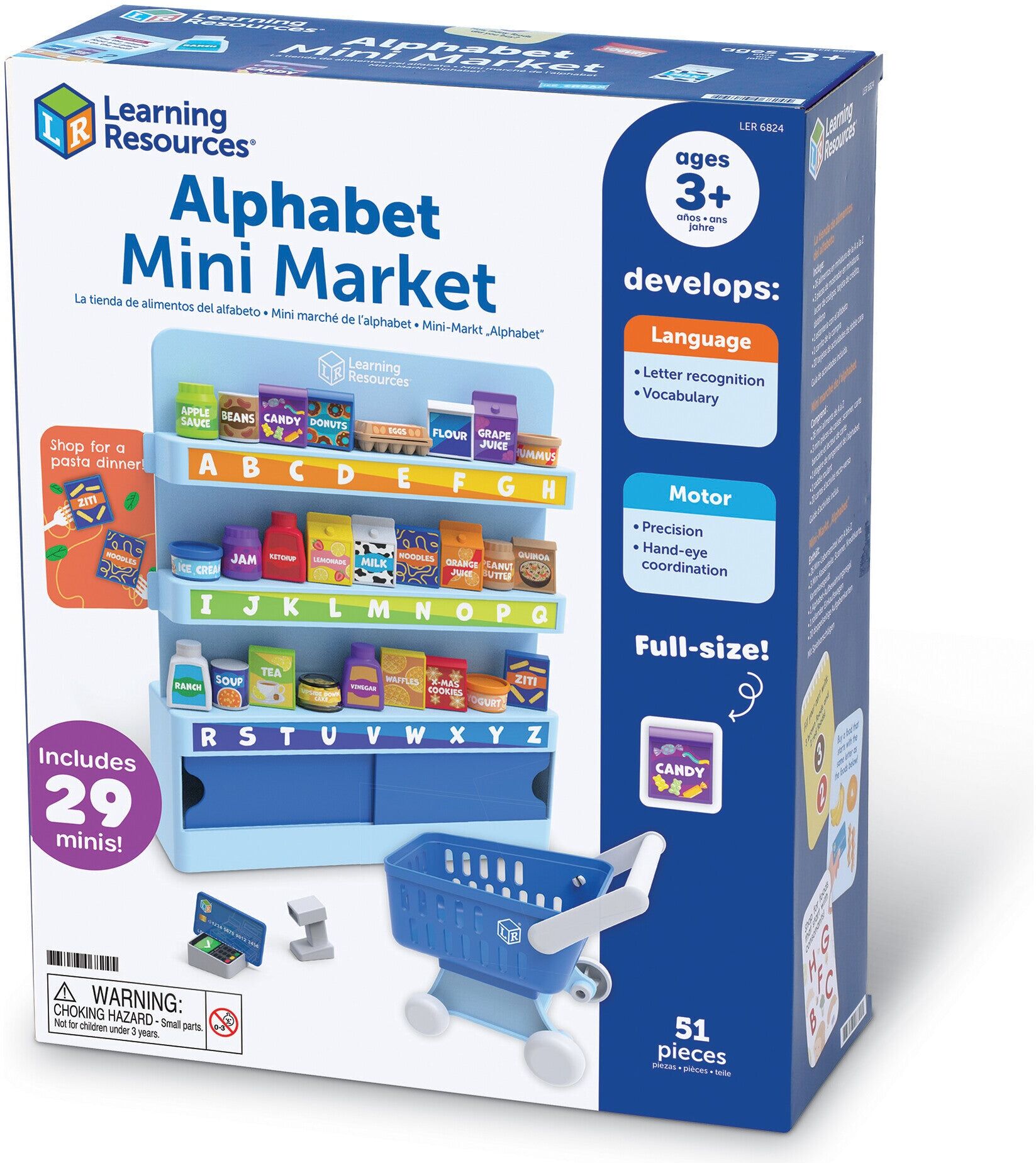 Learning Resources Alphabet Mini Market Pretend Play Set for Preschool Learners - 29 Miniature Grocery Products - Ages 3-5