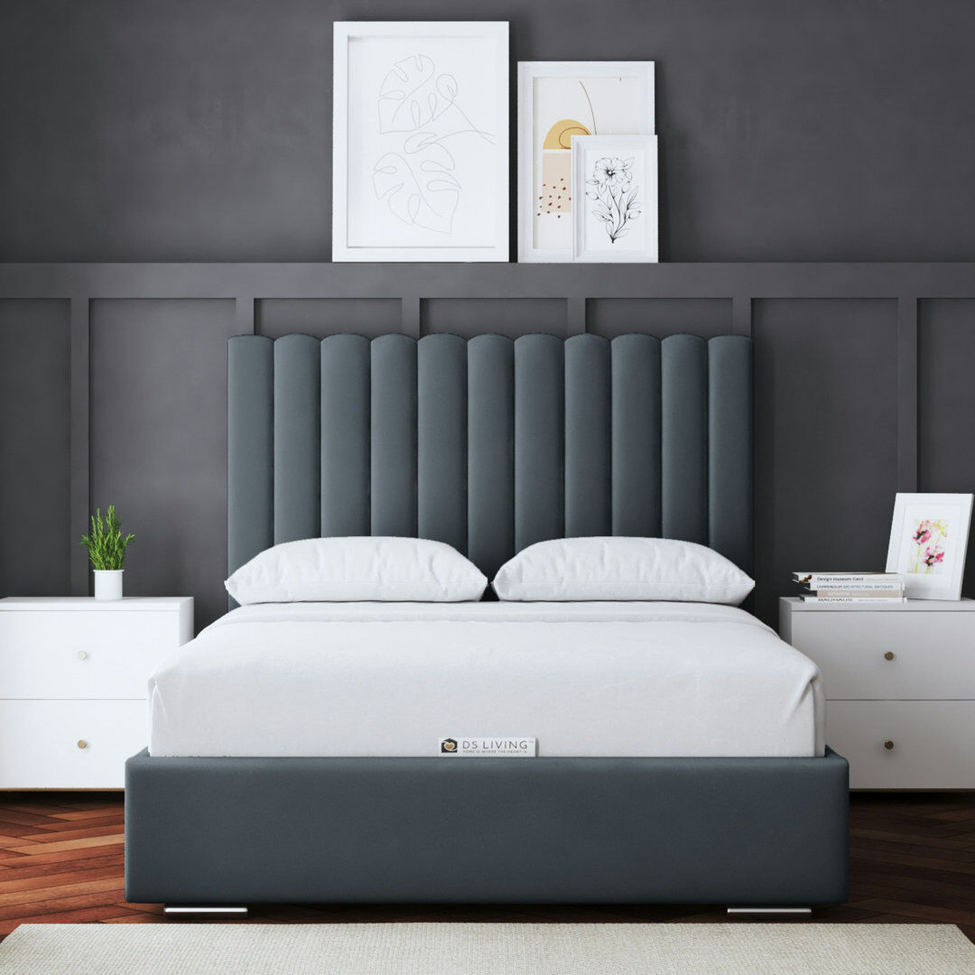 DS Living Panel Ottoman Bed with Headboard Steel Double (4'6)
