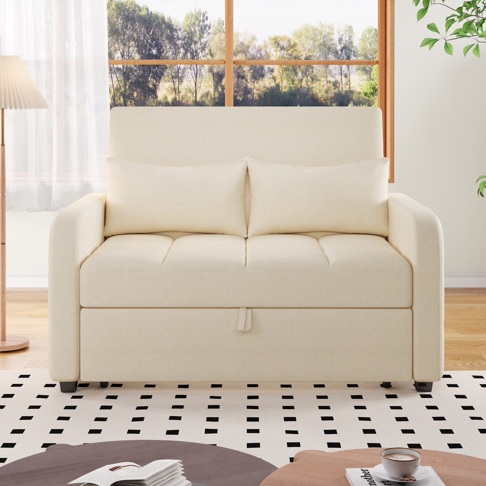 STILVORA slaapbank met uitschuifbed en verstelbare rugleuning, beige