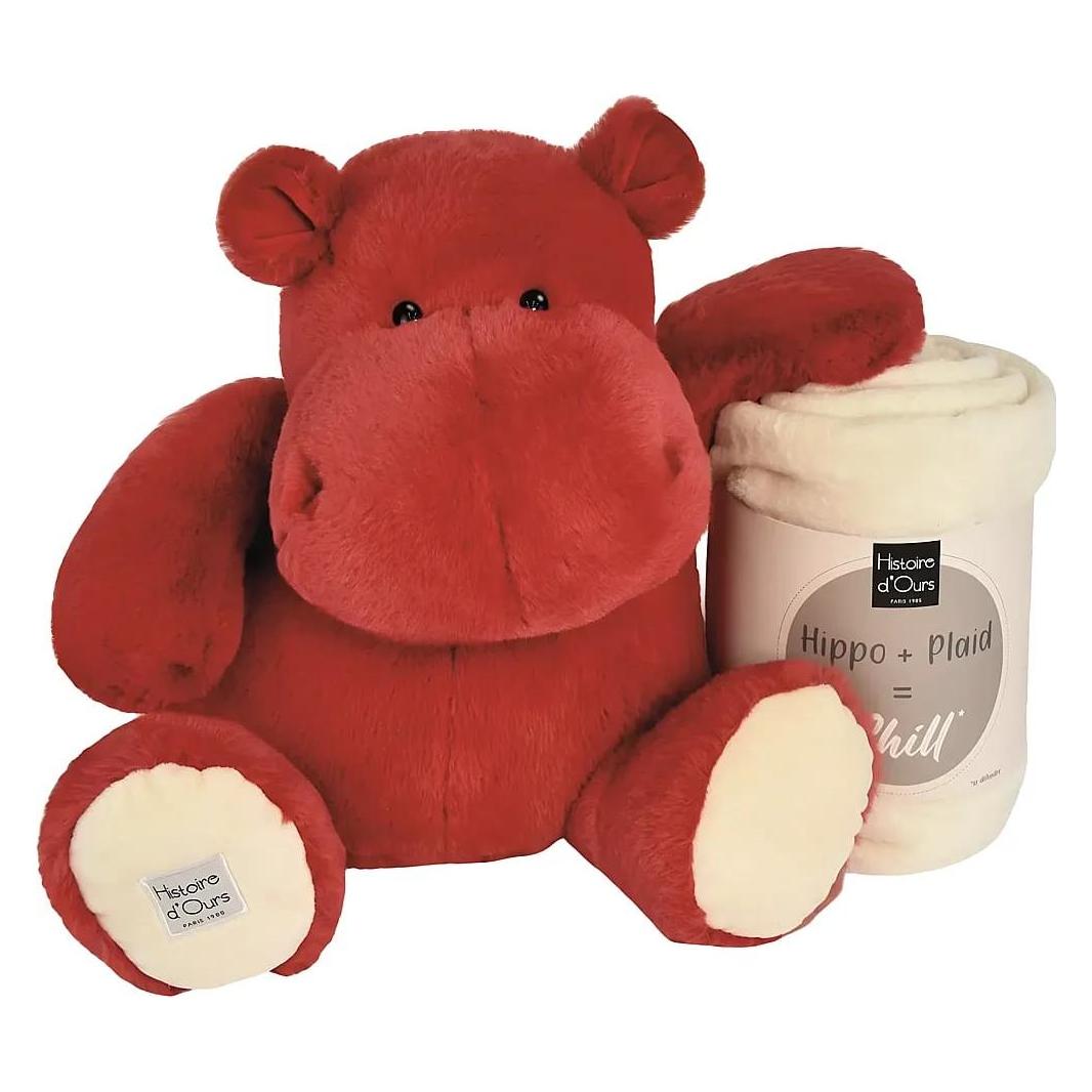 Doudou et Compagnie Hippo mit Kuscheldecke rot, 45cm (45 cm) (HO3287)