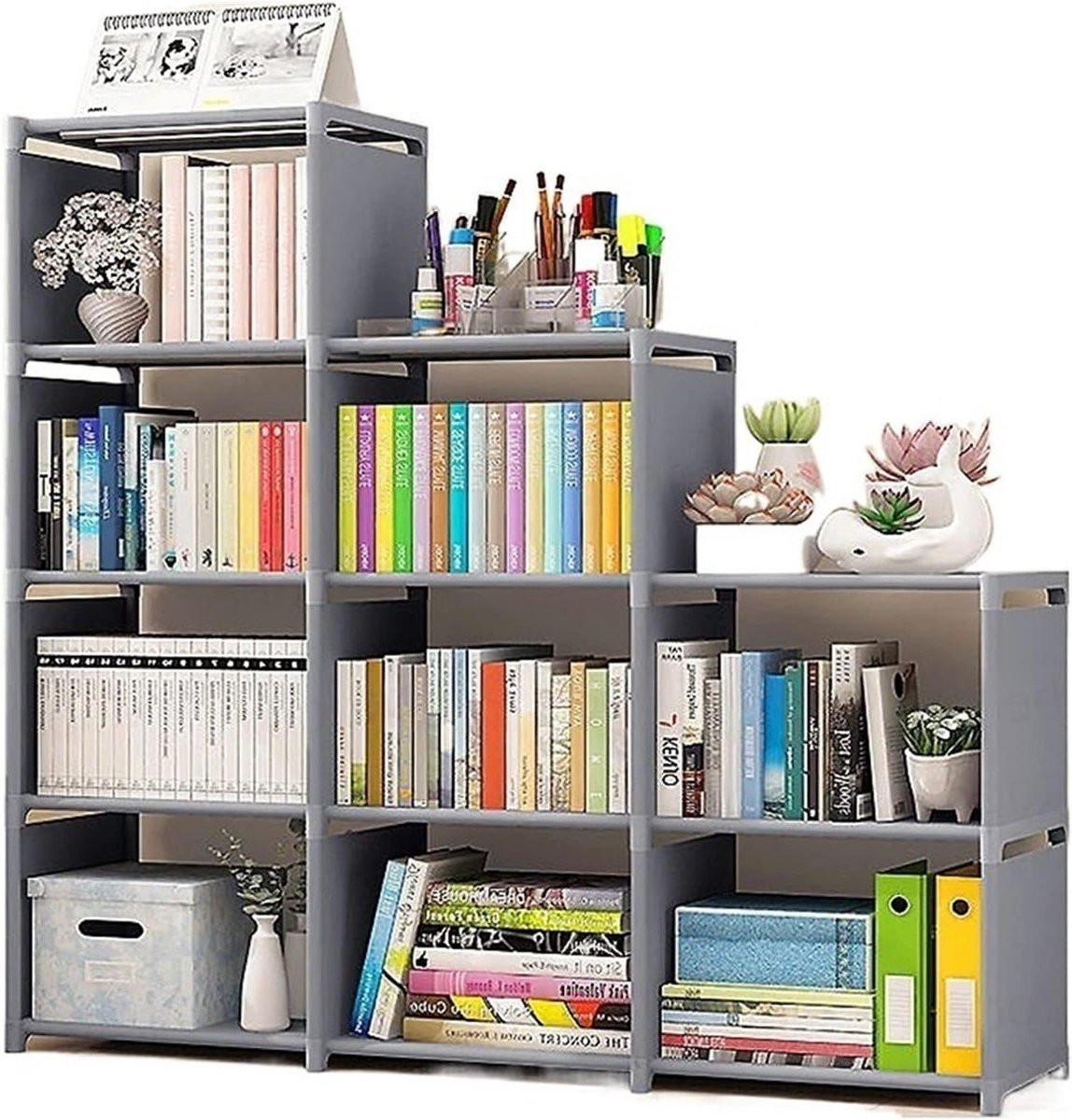 Geel Kinder Boekenplank DIY Boekenkast met Multi-layer Niet-geweven Stof