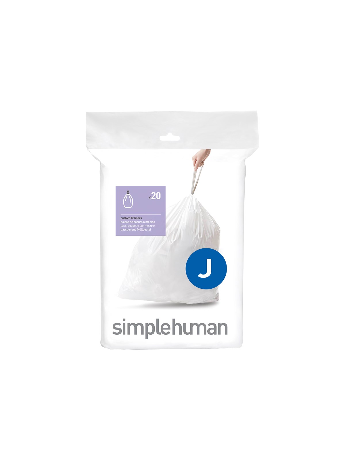 Simplehuman Code J maßgeschneiderte Müllbeutel, Packung mit 20, weiß
