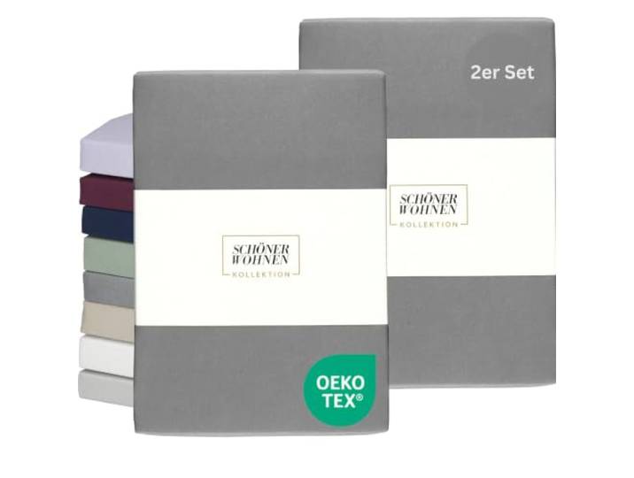 SCHÖNER WOHNEN Spannbettlaken 2er Pack 140x200cm Jersey-Baumwolle Anthrazit