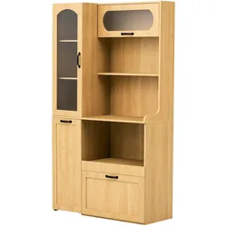 STILVORA Highboards MDF Natur 98x40x177 cm mit Riffelglas und verstellbaren Böden